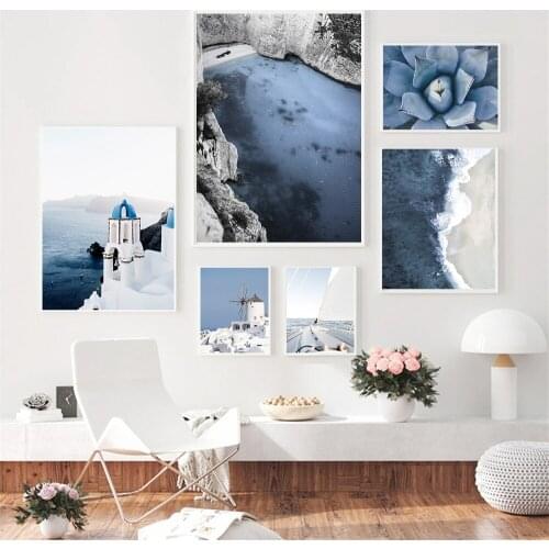 Modern Landscape Blue Lake Surface Canvas Painting Beach Wall Art Posters Flower Prints Islamic Architecture Pictures Home Decor