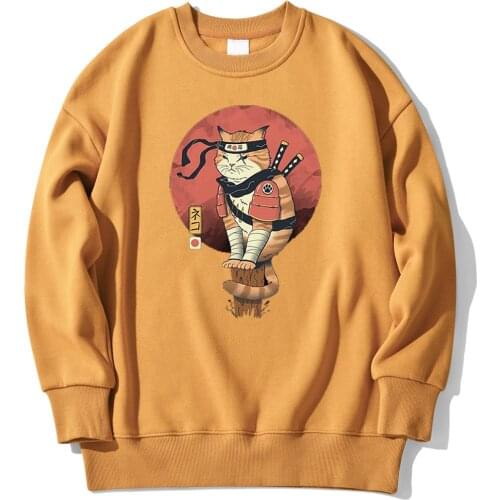 Japanese Cat Who Knows Ninjutsu Sweatshirts Mens Funny Animal Pattern Men Sportswear Vintage Funny Streetwear Crew Neck Hoodie