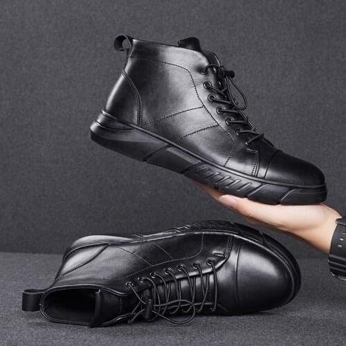 Big Size 48 Men Genuine Leather Shoes Men High Top Fashion Casual Shoes Luxury Brand Men Soft Comfy Buty Meskie Male Boots VII