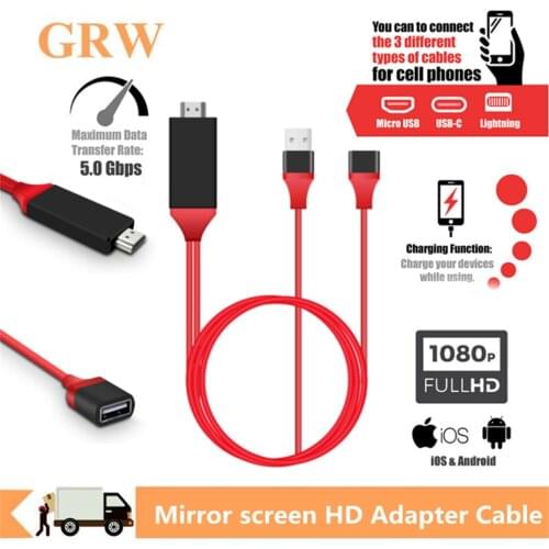 Grwibeou Usb Converter For Lightning To Mirroring Av Cable Phone To Hdtv Adapter Universal For Iphone Android Usb-c