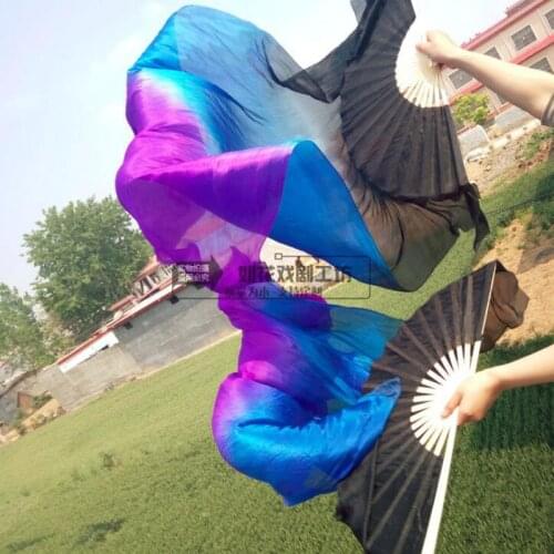 New Arrival Oriental Dance real silk Fan Veils for kids/adult nice long (L+R)-hand Belly Dance Fan for Stage silk Fan Props