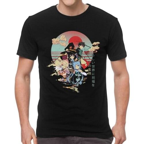 Vintage Konosuba Megumin T-Shirts Men Novelty T Shirts Short Sleeve Kazuma Darkness Tshirt 100% Cotton Tee Top Clothes