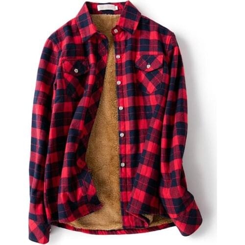 Velvet Thick Warm Womens Plaid Shirt 2020 New Female Long Sleeve Tops M-xxl Winter Fleece Casual Check Blouse Autumn Clothes