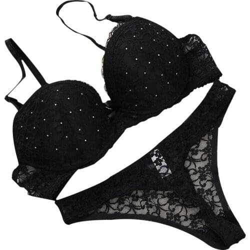 Women Push Up Bra Set Embroidered Lace Thong Underwear B C Cup Sexy Bra