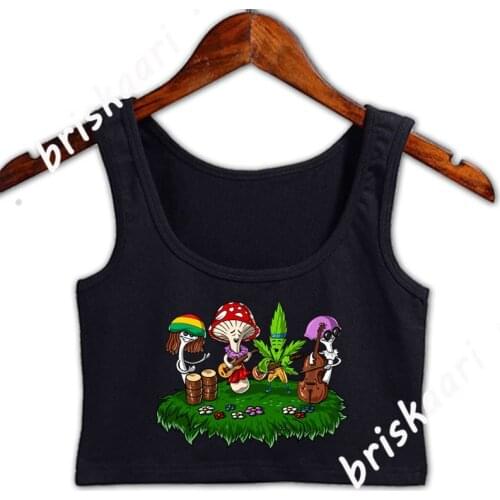 Magic Mushrooms Hippie Festival Crop Top Women New Style Spring Letter O Neck High Street Tops Graphic Girls Vest