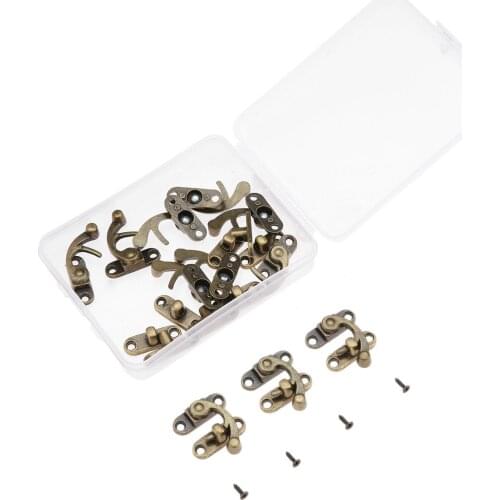 10Pcs 29*33mm Antique Bronze Horn Decorative Latch Hasps Clasps Buckle Wood Jewelry Box Padlock with Storage Box & 40Pcs Screws