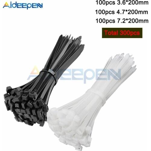 300Pcs Nylon Cable Self-locking Plastic Wire Zip Ties Set 3.6*200 4.7*200 7.2*200mm Industrial Supply Fasteners & Hardware Cable