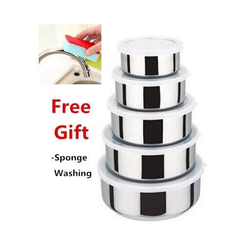 5pcs Microwave Lunch Box Bento Stainless Steel Crisper Food Container Set Household Tableware Kids Suits Kitchen Dinnerware