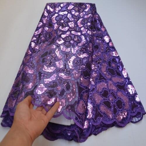 5yards/pc) latest purple African French lace very beautiful embroidered sequins net lace fabric for party dress FLP255