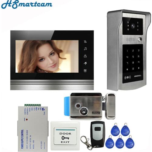 7 inch Color Touch Screen Video Door Phone Video Intercom Kit + Outdoor RFID Code Keypad Number Doorbell Camera 1 Monitors