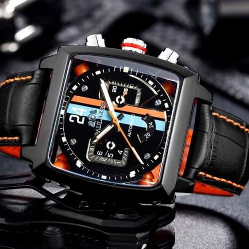 PAULAREIS Luxury Mens Mechanical Wristwatches 2021 Top Brand Casual Fashion Leather Strap Luminous Clocks Automatic Male Watch