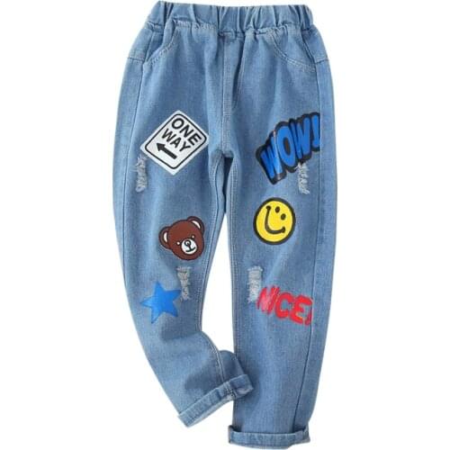 Hot Quality 2019 Girls Jeans for Spring and Autumn Childrens Clothing Kids Cartoon Print Jeans 24M-9 Ages Blue Girl Jeans Kids