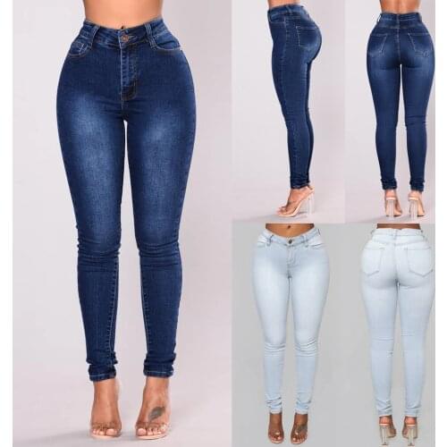 Streetwear Jeans Women Fashion Stretch Button High Waisted Womens Jeans Casual Solid Color Skinny Pencil Pants Large Size S-3XL