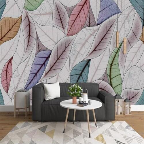 Milofi custom 3D printing wallpaper mural simple hand-painted leaves abstract Nordic decorative painting background wall