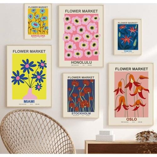 Flower Market Abstract Color Botanical Nordic Vintage Poster Wall Art Prints Canvas Painting Decoration Pictures For Living Room
