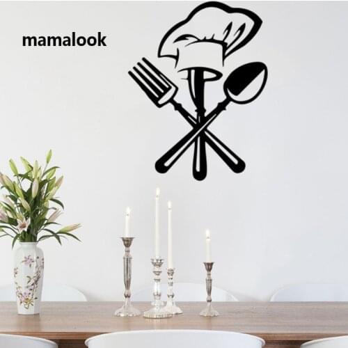 Creative Cutlery knife fork chef hat Wall Sticker for Kitchen restaurant decoration Mural Decals wallpaper home decor stickers