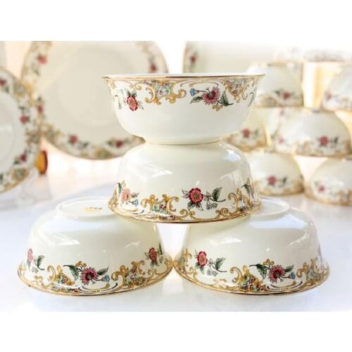 4pcs set, 6inch, bone china serving bowls, kitchen bowls for cooking, bowl ceramic dessert bowl, food container, chinese noodle