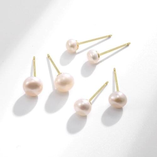 Baffin 3 Pairs Freshwater Pearl Stud Earrings Set Gold Color Fashion Piercing Women Party Wedding Jewelry 3mm 5mm 6mm Diameter