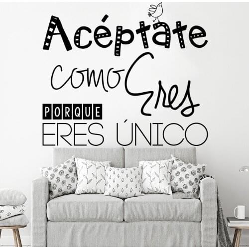Aceptate Como Porque Eres Unico Wall Stickers With Motivating Phrase Spanish Quotes Decorative Poster Vinyl Decals RU2032