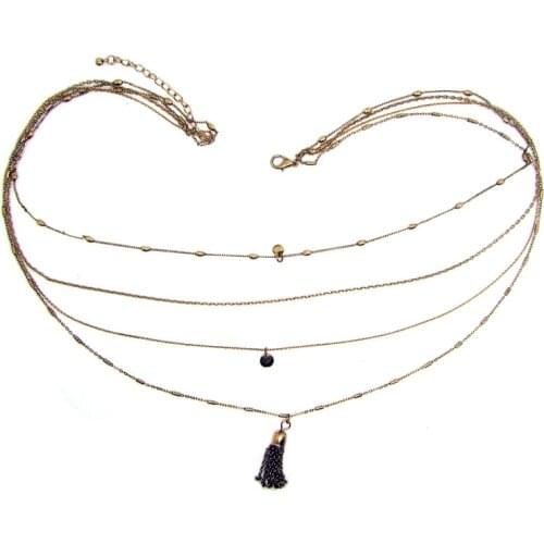 NEW russian gold 100% handmade 3chains sweater long necklace decorated with crystals charm & tassle 60pcs lot