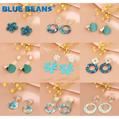 BLUE BEANS New Acrylic Earrings Women 2021Fashion Colorful Flowers long Jewelry Green metal earrings Party Statement wholesale
