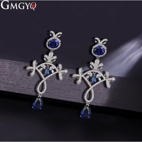 GMGYQ New Fashionable Beautiful Waterdrop Cubic Zirconia Long Earrings For Womens Wedding Dress Jewelry Gift For Women