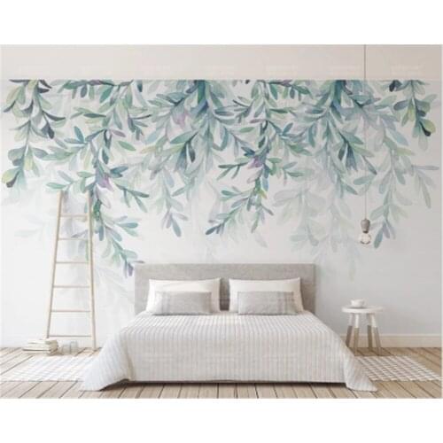 Beibehang Customized papel de parede modern fresh hand-painted watercolor green leaves nordic minimalist tv background wallpaper