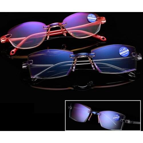 Rimless Diamond Trimming Reading Glasses+1.0 +1.50 +2.0 +2.50 +3.0 +4.0 For Men Women Elderly Anti Blue Light Reading Glass