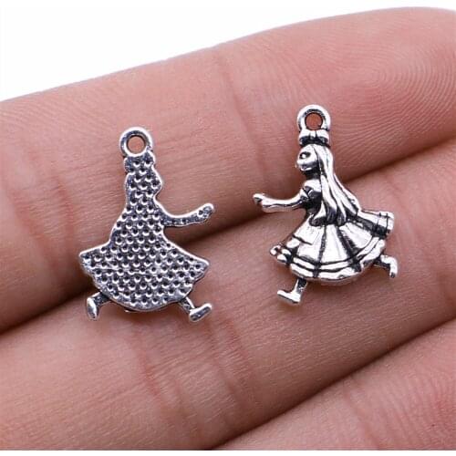 Wholesale Jewelry Lots Antique Silver Color 13x18mm Girl Charm Necklace Supplies For Jewelry 10 Pieces
