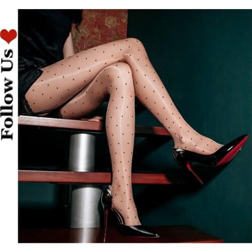 Sexy Women Tights Pantyhose Fashion 2021 Stretch Oil Bright Polka Dot Stockings Woman Sexy Temptation Open Pantyhose Stocking