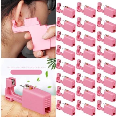 1-40pcs Wholesale Disposable Pink Ear Piercing Gun Machine Tool Kit Medical Stainless Steel Sterile Ear Nose Navel Body Piercer