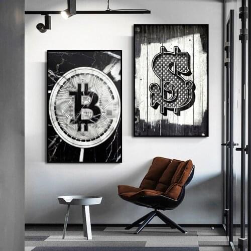 Posters and Prints Living Room Decor Black and White Creative Bitcoin Canvas Art Painting Wall Art Living Home Office Decoration