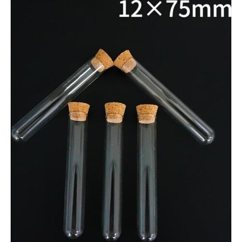24pcs/lot 12x75mm Round Bottom Clear Glass Test Tubes With Cork Stopper For Kinds Of Laboratory/Schools