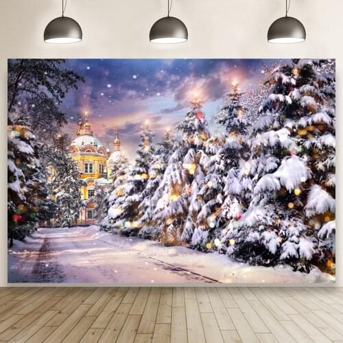 Christmas Snow Castle with Tree Winter Party Backdrop Family Photocall Prop Banner Photo Home Decors Wallpaper Backgrounds