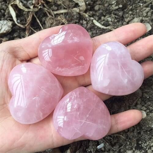1Pc Pink Healing Gemstone Fashion Palm Heart DIY Natural Rose Quartz Necklace Accessories Home Wedding Party Decoration Crafts
