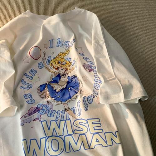 Kawaii cartoon vintage y2k Gothic printed Oversized Women T-Shirt sweet girl Unisex Short Sleeve Female Summer Streetwear Clothe