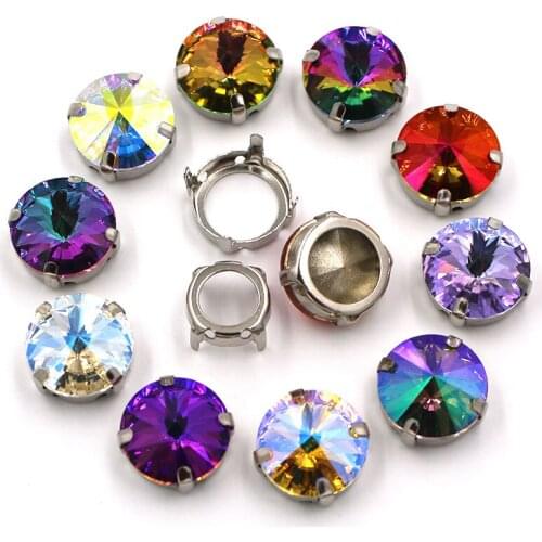Top Quality Rivoli Crystal Sew On Rhinestone With Silver Setting DIY Crafts Accessories Dance Dress Decoration