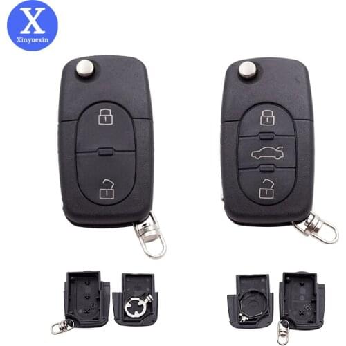XinYueXin Flip Folding Car Key Shell Fob CR1616 CR2032 Battery Holder for Audi A2 A3 A4 A6 A8 Uncut Blade Blank Remote Key Case