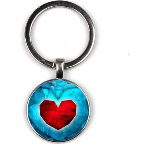Steampunk Zelda a heart-shaped bright Key Chain unique handmade Glass Cabochons Supplies Craft Keychain Pendant