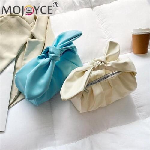 Women Pleated PU Leather Bow Tie Handbag Ladies Fashion Small Tote Purse Commuter Street Totes Pouch 23x14x14cm