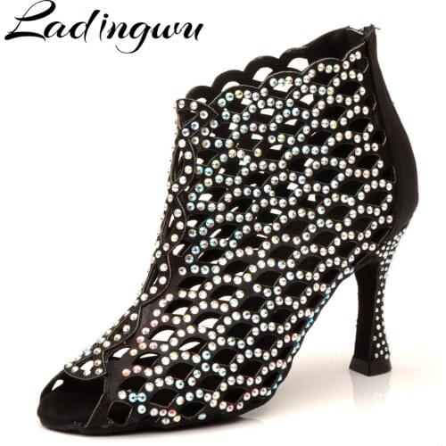 Ladingwu Latin dance shoes for girl women ladys Rhinestone ballroom professional Salsa tango party dancing shoes high heel