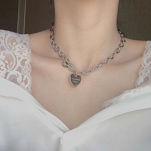 Love you mom Letter Engraved Love Heart Pendant Charm Necklace for Women Statement Short Choker Necklace Girl Link Chain Chocker