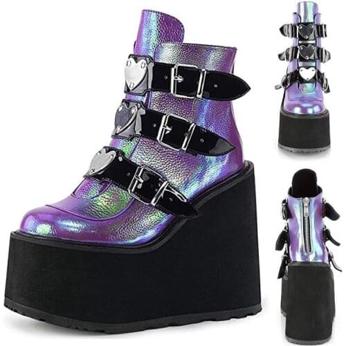 Winter Women Platform Boots Fashion Thick Bottom Ankle Boots Wedges Shoes Lace Up Buckle Ankle Boots Botas Mujerh88