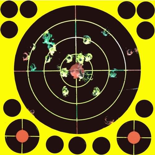 5.50”x5.50" Self-Adhesive Splatter Splash & Reactive(Tri-Colors Impact) Shooting Sticker Targets(Bulls-eyes) 10Pcs per Pack