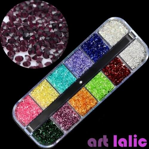12 Colors Nail Art Decoration AB Rhinestones Manicure Design Ornaments Diamond 3D Tips DIY