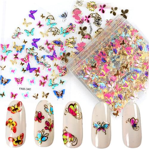 30pcs/set 3D Colorful Butterfly Nail Foil Stickers Flower Brand Designs Self Adhesive Decals Manicure Nail Art Decorations Tools