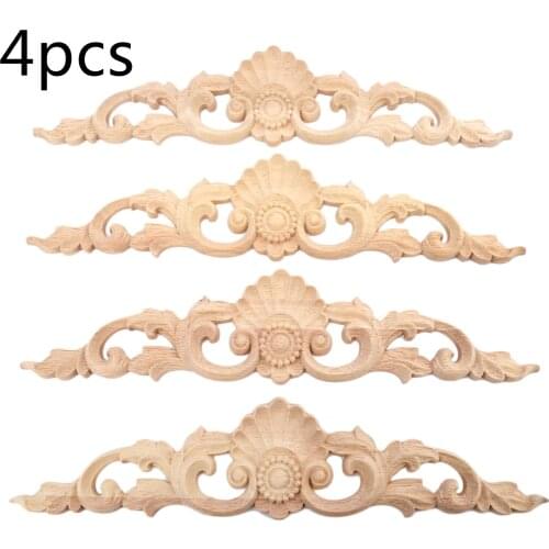4Pcs 30*6.5cm Woodcarving Decal Corner Frame Appliques Furniture Wooden Carved Decoration Retro Figurines Craft