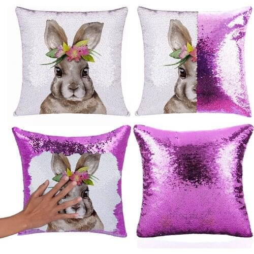 40X40cm Easter Eggs Glitter Sequins Cushion Cover Decorative Pillows Cover For Sofa Seat Soft Throw Pillow Case Home Decor