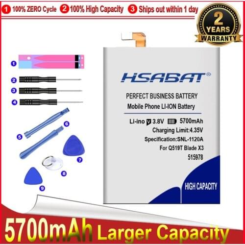 HSABAT 5700mAh E169-515978 515978 Battery for ZTE Q519T Blade X3 D2 A452 High Quality Mobile Phone Replacement Accumulator