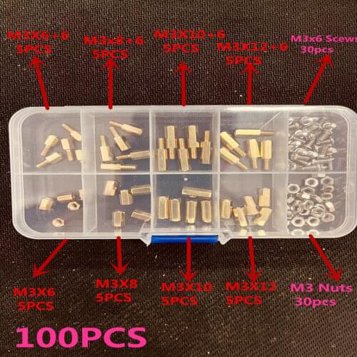 AXK 100PCS M3 Male Female Brass Standoff Spacer Hex Screws Nut Assortment PCB Board Repair Tool Set Kit